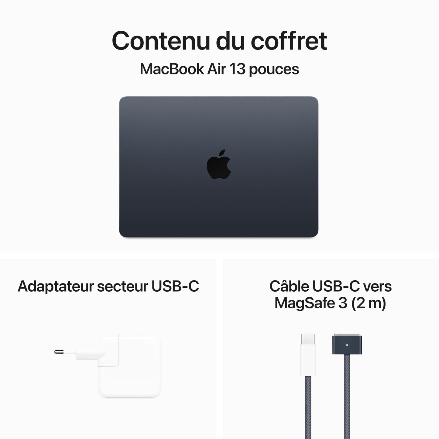 Apple Portable MacBook Air 13 Pouces avec Puce M3 : écran Liquid Retina 13,6 Pouces, 16 Go de mémoire unifiée, 256 Go de Stockage SSD, Clavier rétroéclairé, caméra FaceTime HD 1080p. Minuit