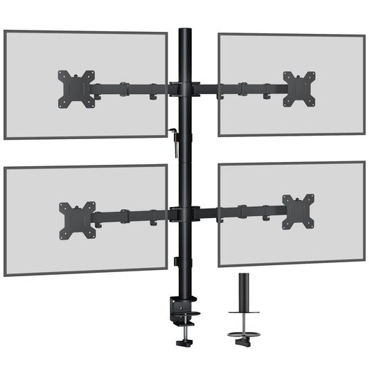 BONTEC Support Ecran PC Support de Bureau à Quatre Bras pour LCD LED Ecran de 13-27 Pouces, Bras Ecran PC Réglable en Hauteur, Inclinable et Pivotant, Charge Maximale de 10kg par Bras, VESA 75/100 mm