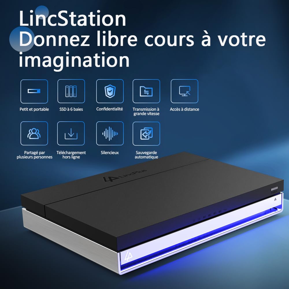 LincStation N1 6 Baies NAS Support 6x8TB SSD, Serveur de Stockage en Réseau avec Licence de Unraid, 16GB RAM, Quad-Core, Cloud Privé Personnel Maison Bureau, Portable/Silencieux(sans Disque)