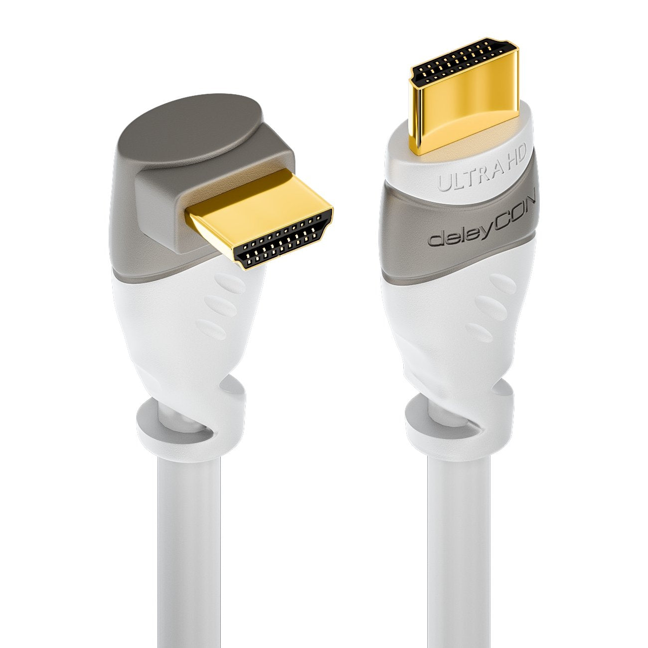 deleyCON 0,5m HDMI Câble à Angle 90° Degrés - Compatible avec HDMI 2.0/1.4 - UHD 4K HDR 3D 1080p 2160p ARC - Haute Vitesse avec Ethernet - Blanc