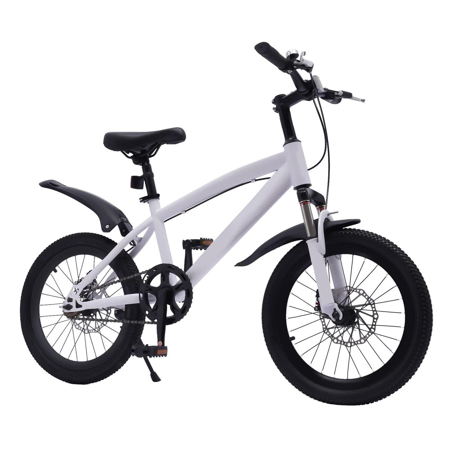 MooBeey Vélo confortable de 18" en acier au carbone avec hauteur d'assise réglable (59-70 cm), fourche avant absorbant les chocs, petit VTT pour homme et femme (blanc)