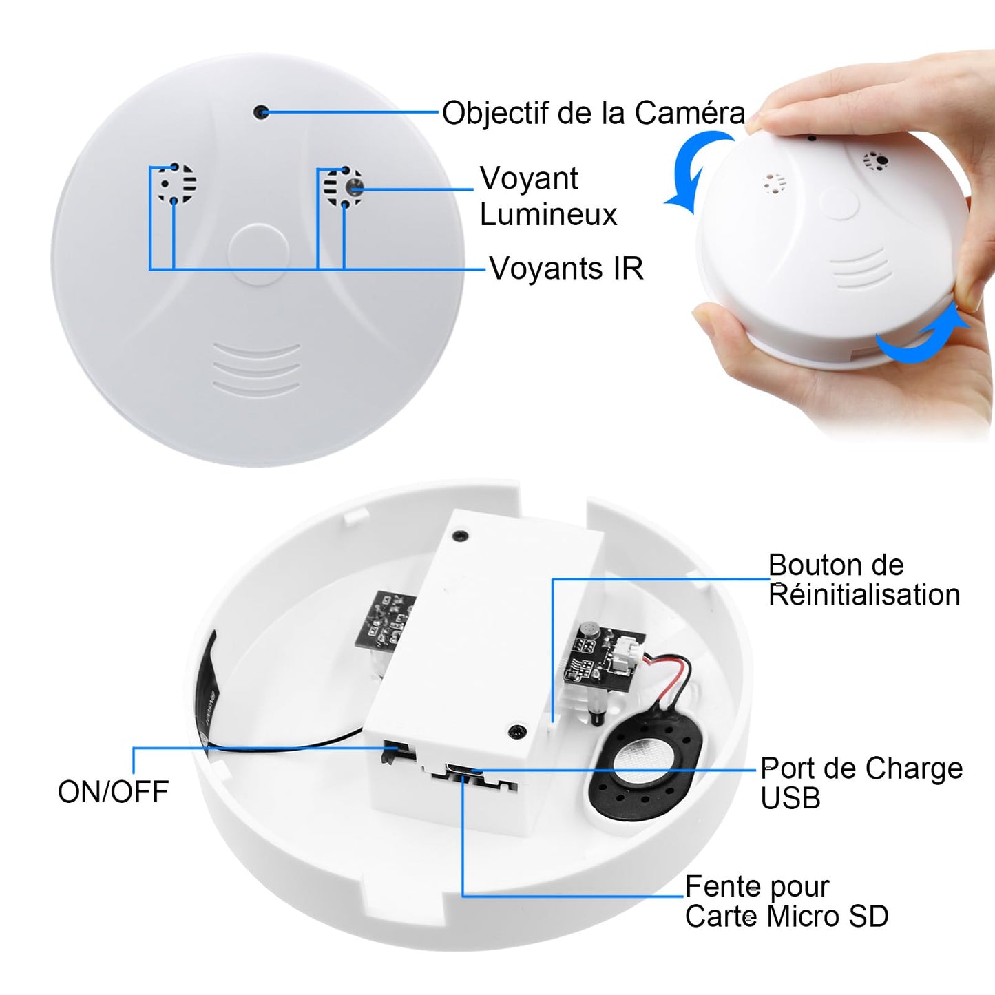 ZGSZ Caméra Cachée WiFi, Caméra Espion WiFi Détecteur de Fumée, Mini Caméra HD 1080P Caméra Cachée WiFi Espion avec Vision Nocturne et Détection de Mouvement pour Caméra de Surveillance Domestique