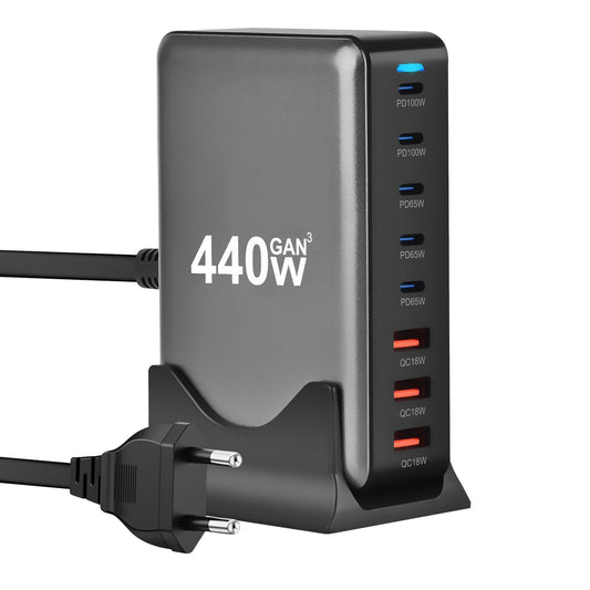 440W Chargeur USB C,8 Ports Multiple GaN Chargeur Secteur avec 5 USB-C et 3 USB-A,Chargeur Rapide Station de Charge Adaptateur Compatible avec MacBook Pro/Air Laptop, iPhone,iPad Pro,Galaxy,SteamDeck