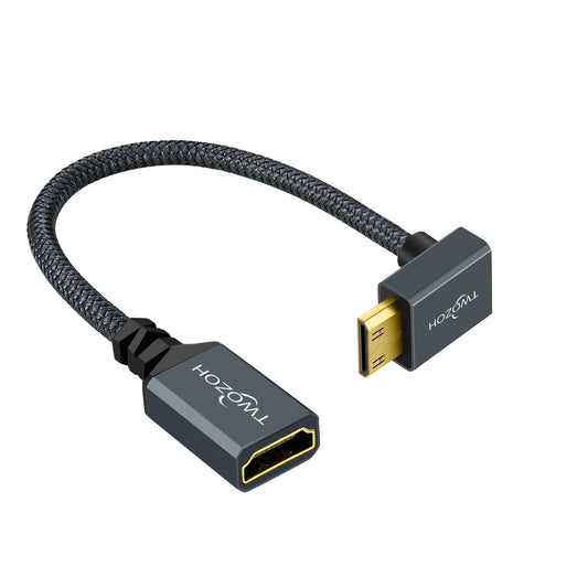 Twozoh Câble Adaptateur Mini HDMI vers HDMI Coudé, Nylon tressé vers Le Bas coudé à 90 °, Câble d'extension Mini HDMI vers HDMI Compatible 3D/4K 1080p