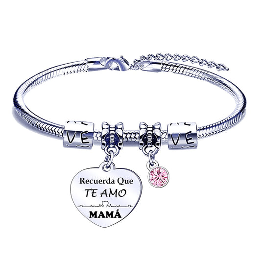 FGHJK Pulsera de Mamá,Pulsera Mujer, Pulseras de Acero Inoxidable Ajustable, Pulsera Mujer Personalizada, Regalos Cumpleaños para Mujer Chica Mamá, L