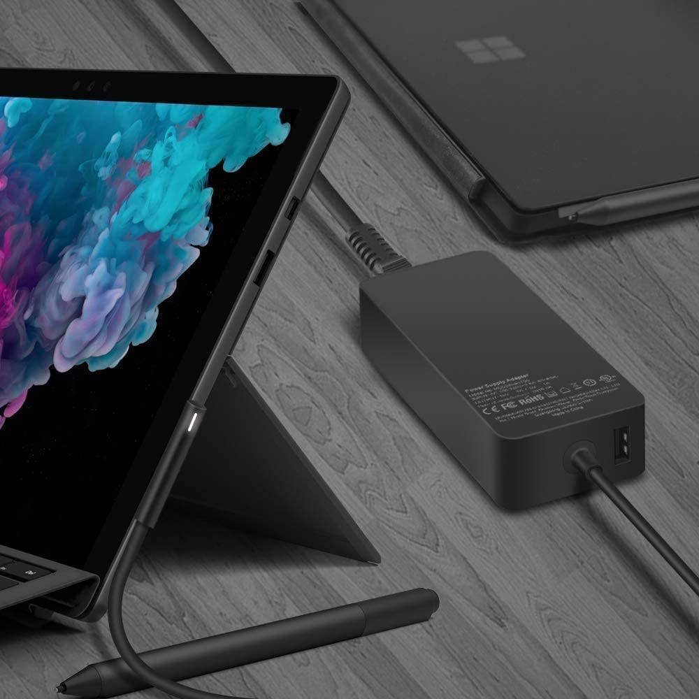 Chargeur Microsoft Surface,65W Chargeur Surface pour Surface Pro 3/4/5/6/7/7+/8/9, Surface Laptop 1/2/3/4/5/6, Surface Book 1/2/3, Surface Go 2/Go3/Go4, Surface Laptop Go 2/3/4, Surface Laptop Studio