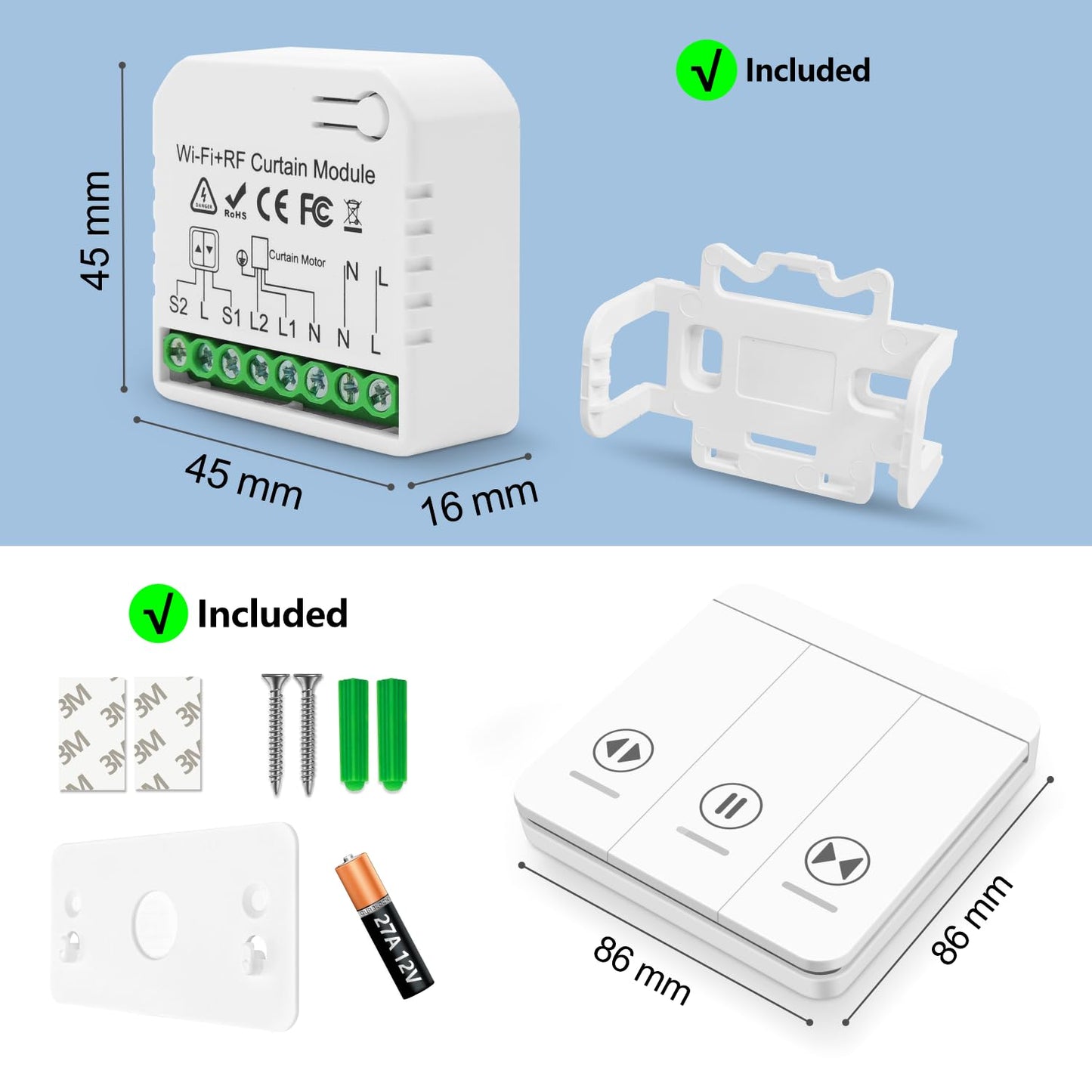 Tedeligo Interrupteur Module Volet Roulant Connecté, Commutateur Rideau Stores WiFi Avec Commutateur Distance RF 433Mhz Compatible Avec Tuya Alexa Google Home Pour Le Contrôle De La Minuterie Vocale