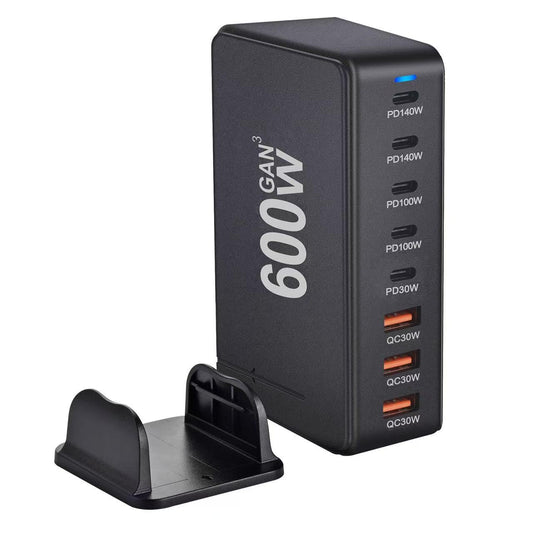 600W Chargeur USB C,8 Ports Multiple GaN Chargeur Secteur avec 5 USB-C et 3 USB-A,Chargeur Rapide Station de Charge Adaptateur Compatible avec MacBook Pro/Air Laptop,iPhone,iPad Pro,Galaxy,SteamDeck