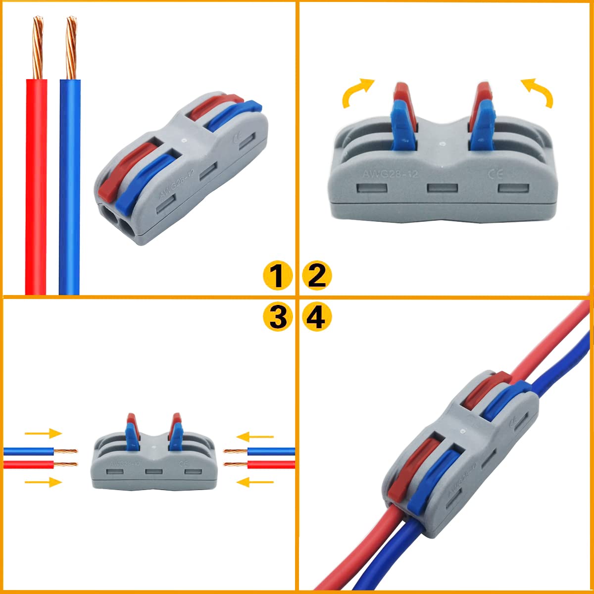 Bornes de Connexion, CESFONJER 16 Pcs SPL-2 Connecteur Electrique Rapide, Conducteur Compact Fils Connecteurs, avec levier de commande