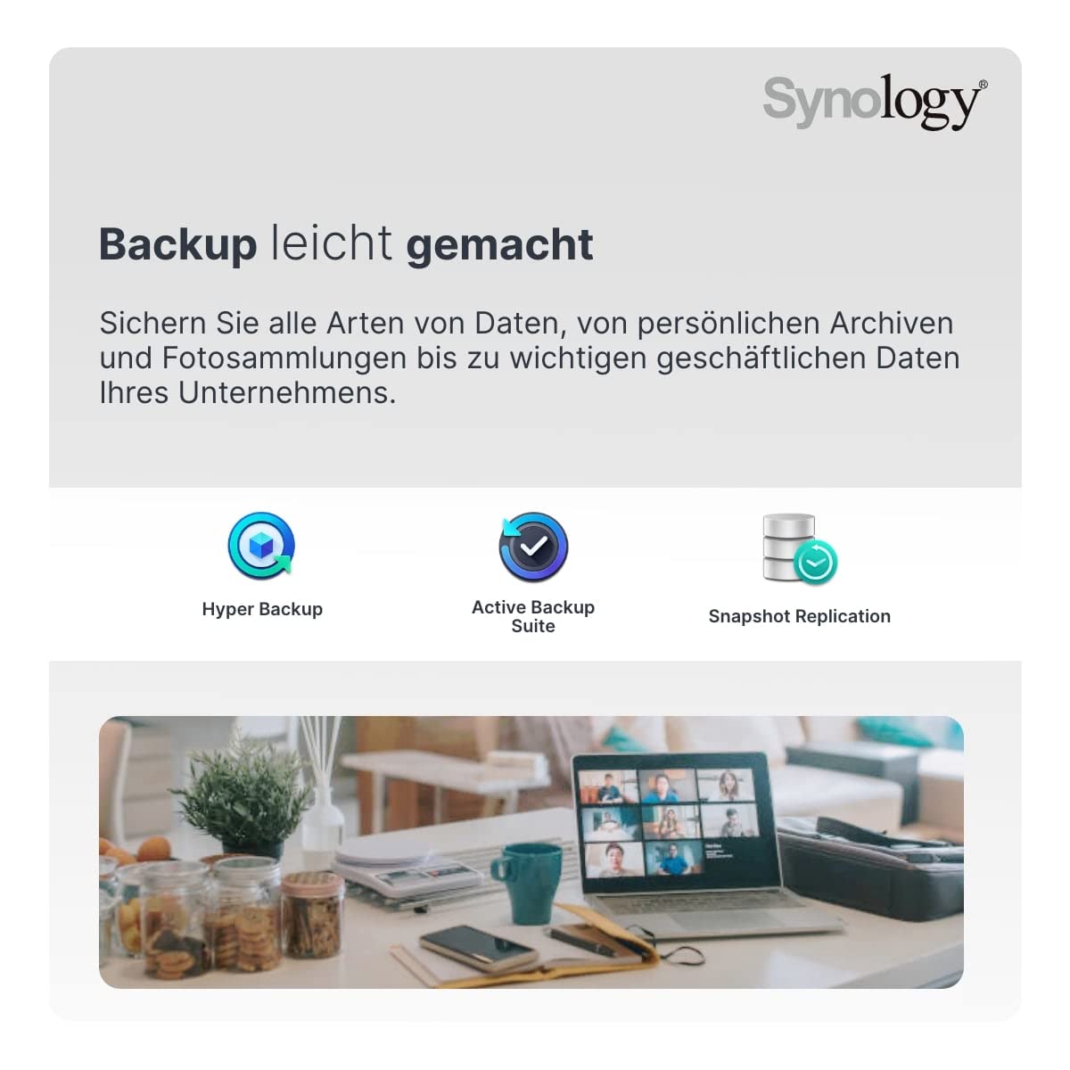 Synology DS1522+ 5 Baies Solution NAS de Bureau 5x3,5/2,5" SATA HDD/SSD, 2X M.2 2280 NVMe SSD, 8GB RAM Noir