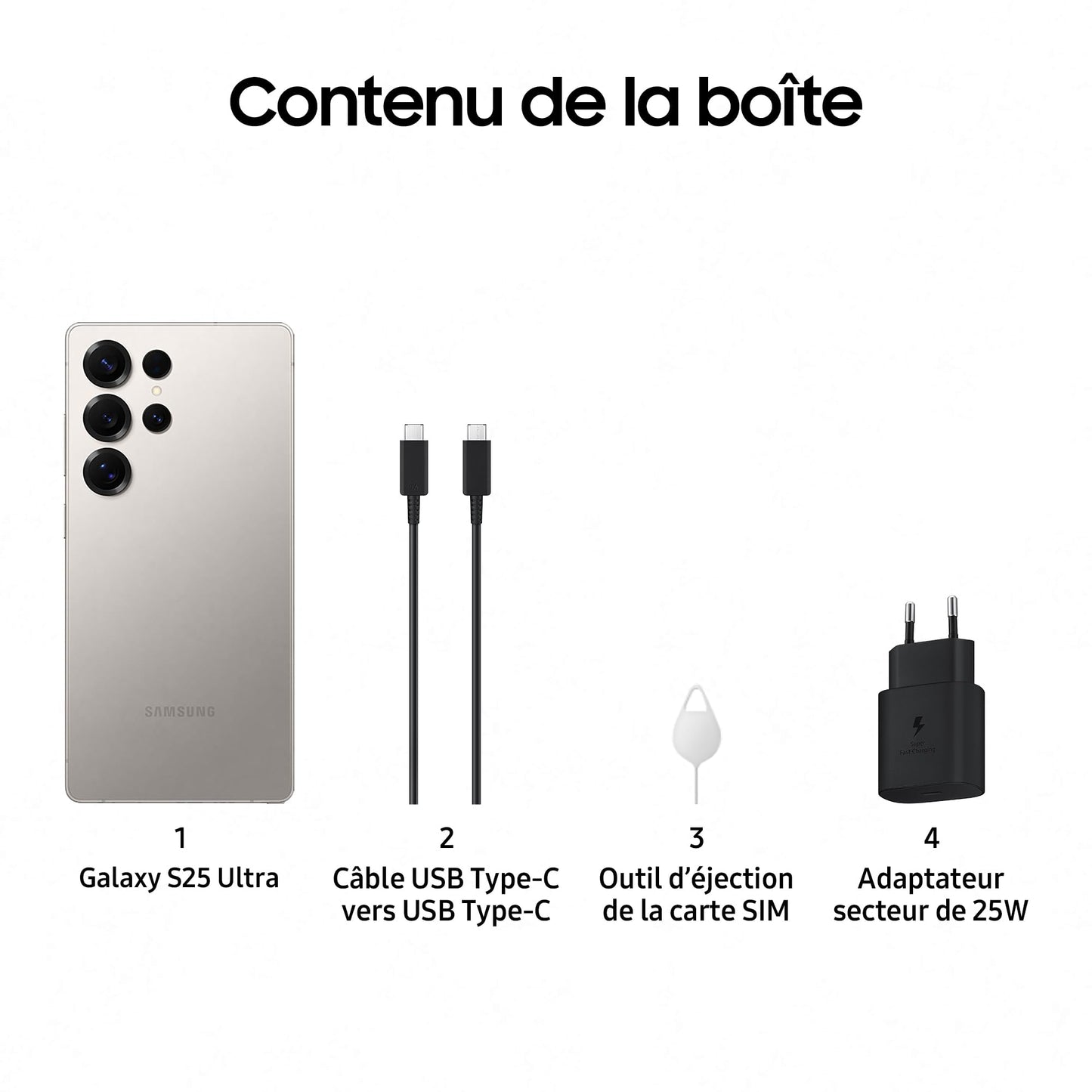 Samsung Galaxy S25 Ultra, Smartphone Android 5G avec Galaxy AI, 1 To, Chargeur secteur rapide 25W inclus, Smartphone déverrouillé, Gris Titane, Version FR