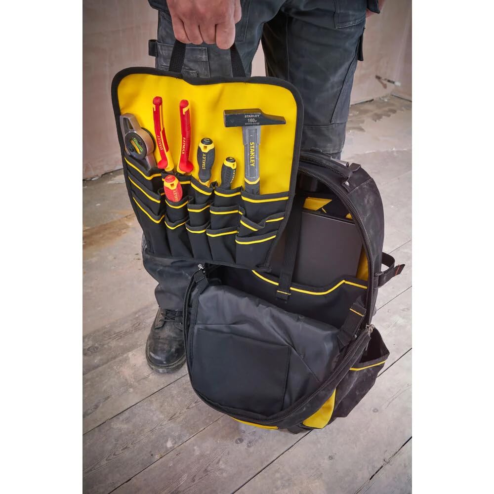 STANLEY FATMAX Sac à Dos Porte-Outils à Roulettes - Nylon Ultra Résistant 600 Deniers - Multipoches - Double Fermeture Zip - Roues Robustes et Maniables - Poignée Télescopique 1-79-215