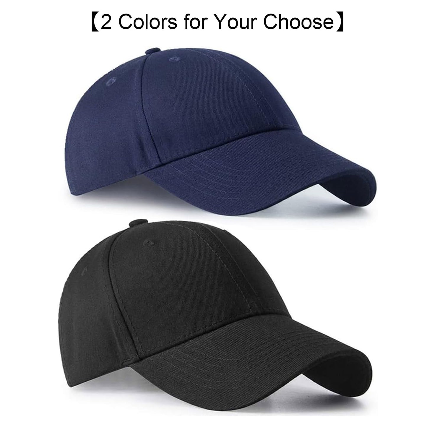 2 Pièces Casquette de Baseball en Cotton, Pliable Lavable Chapeau de Baseball, Casquette Homme Femme Réglable, Casquette de Baseball de Couleur Unie, pour Extérieur Sport (Noir, Bleu Marine)