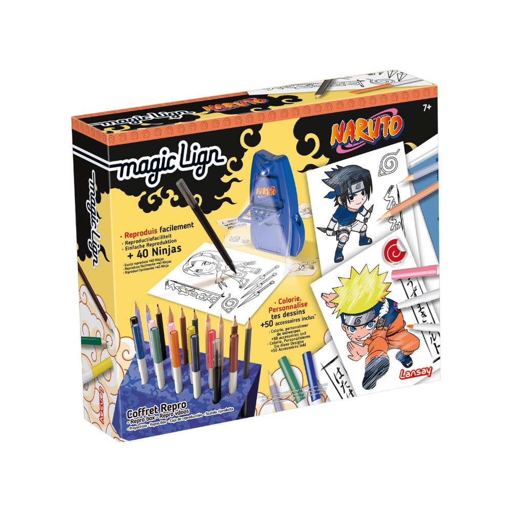 Lansay - NARUTO - Magic Lign - Coffret Reproduction - Plus de 100 Illustrations à Projeter et Dessiner - Adorables Personnages Manga - Apprendre à Dessiner - Activité Créative - Dès 7 Ans