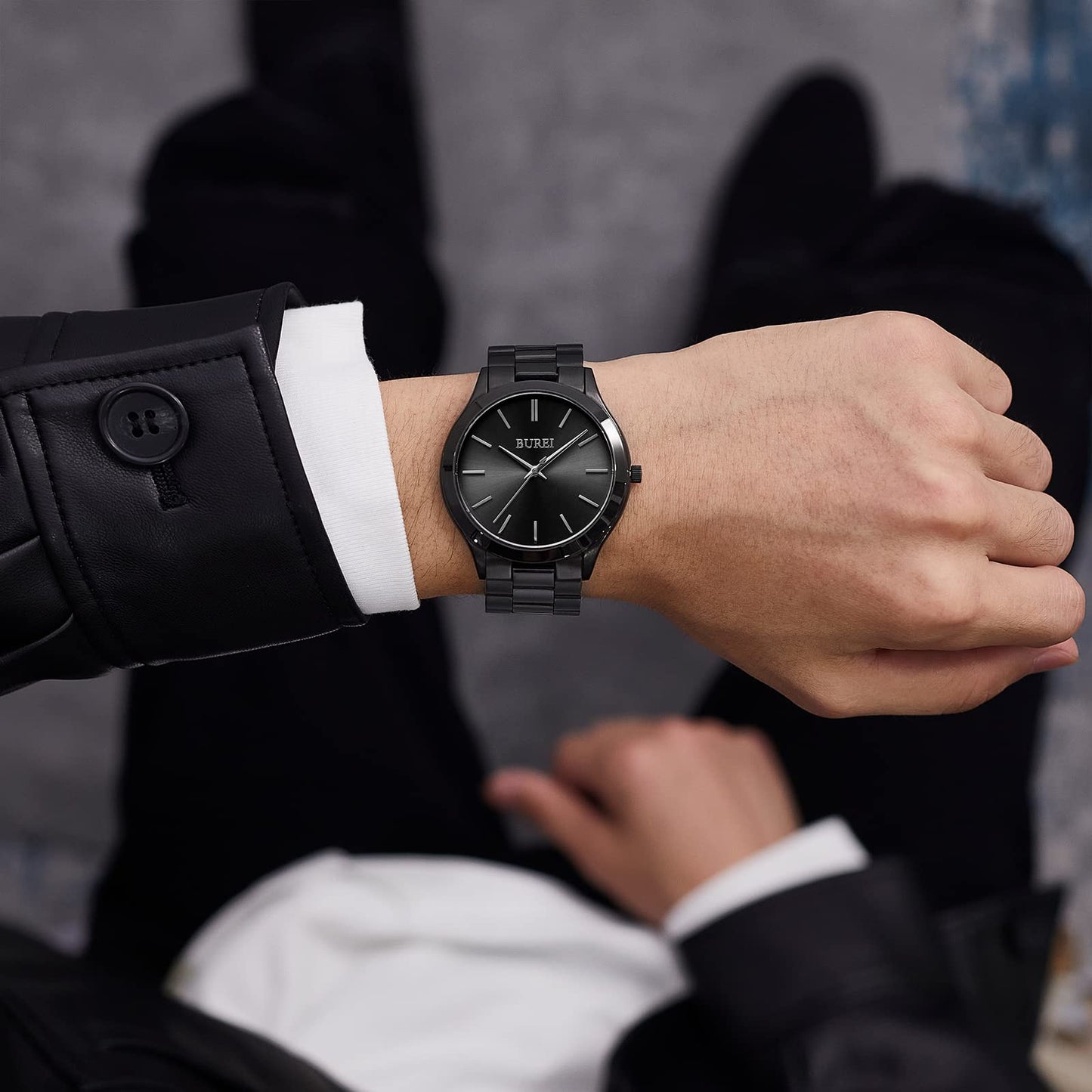 BUREI Montres à Quartz pour Hommes d'affaires minimalistes en Acier Inoxydable étanche à l'eau pour Homme