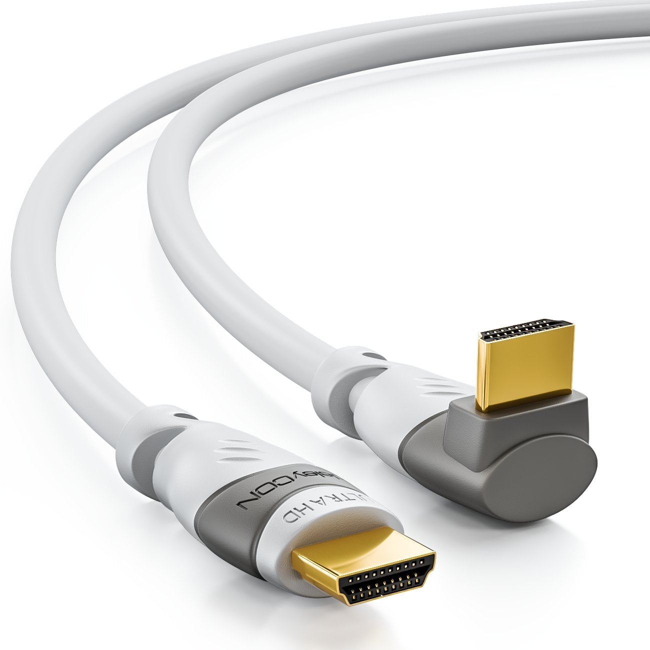 deleyCON 0,5m HDMI Câble à Angle 90° Degrés - Compatible avec HDMI 2.0/1.4 - UHD 4K HDR 3D 1080p 2160p ARC - Haute Vitesse avec Ethernet - Blanc