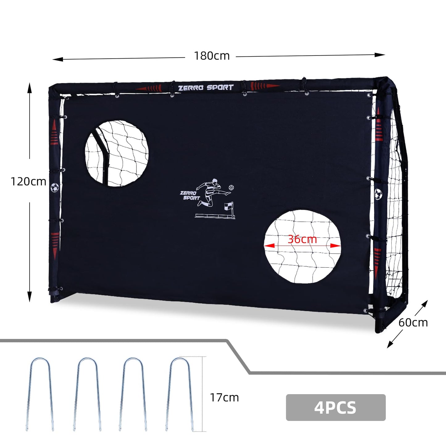 ZERRO Cage de Football avec Mur de But But de Foot de Jardin pour Adultes et Enfants But de Foot Enfant Exterieur pour la Récréation et l'entraînement 180x60x120cm