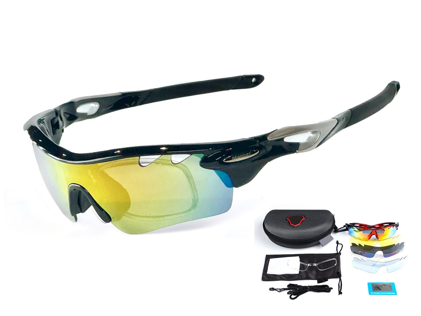 Lunettes de soleil vélo Lunettes de sport polarisées pour vélo de route et VTT, 5 verres colorés Anti-UV - Noir02