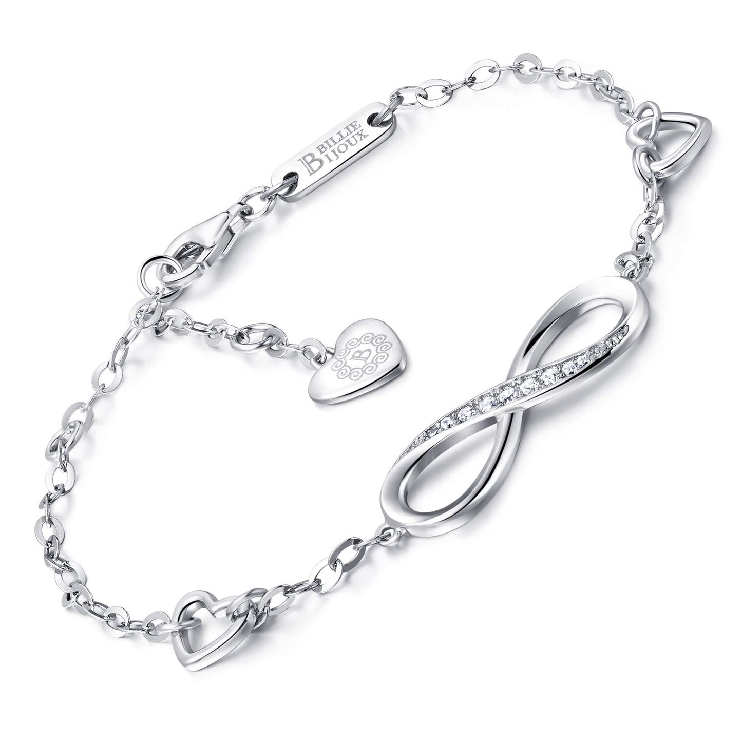 Billie Bijoux 925 Argent Fin Bracelet Infini Damour sans Fin Symbole Bracelet réglable avec Charme pour Femme la fête des mères (1-Silver)