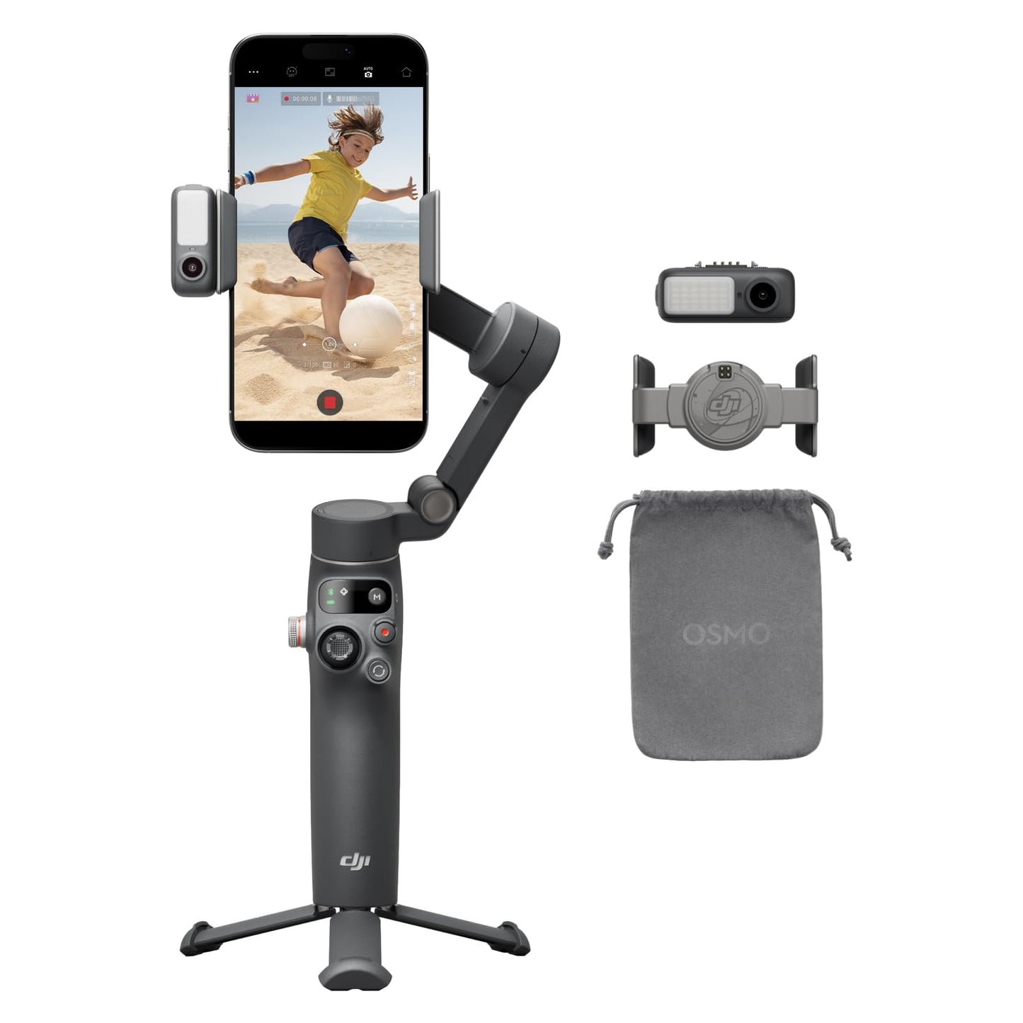 Stabilisateur Nacelle DJI Osmo Mobile 7P pour iPhone, Android, Suivi natif, Éclairage, Nacelle pour téléphone à 3 axes, Lancement rapide, Édition en un seul clic, Barre d’extension et trépied intégrés