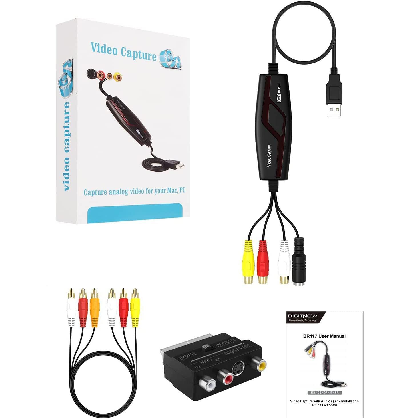 VIXLW Vidéo Capture - Convertisseur vidéo pour RCA vers USB - Convertisseurs VHS VCR Hi8 Mini DV en numérique - pour PC, TV, Lecteur de Cassette, caméscope, Mac OS X ou Windows