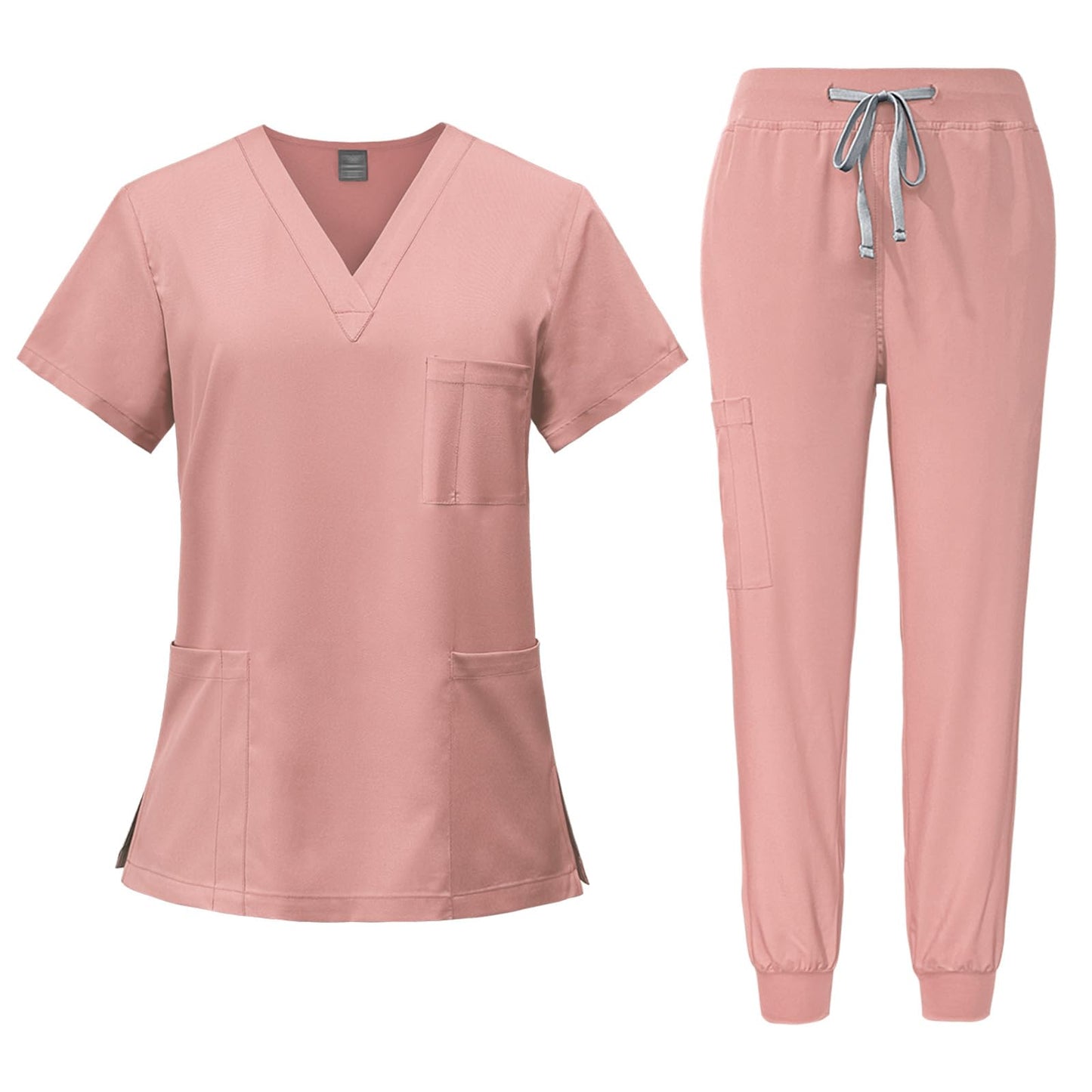 Meichoon DK05 Combinaison médicale à col en V et manches courtes avec 3 poches et pantalon slim à séchage rapide Unisexe, rose, M/L