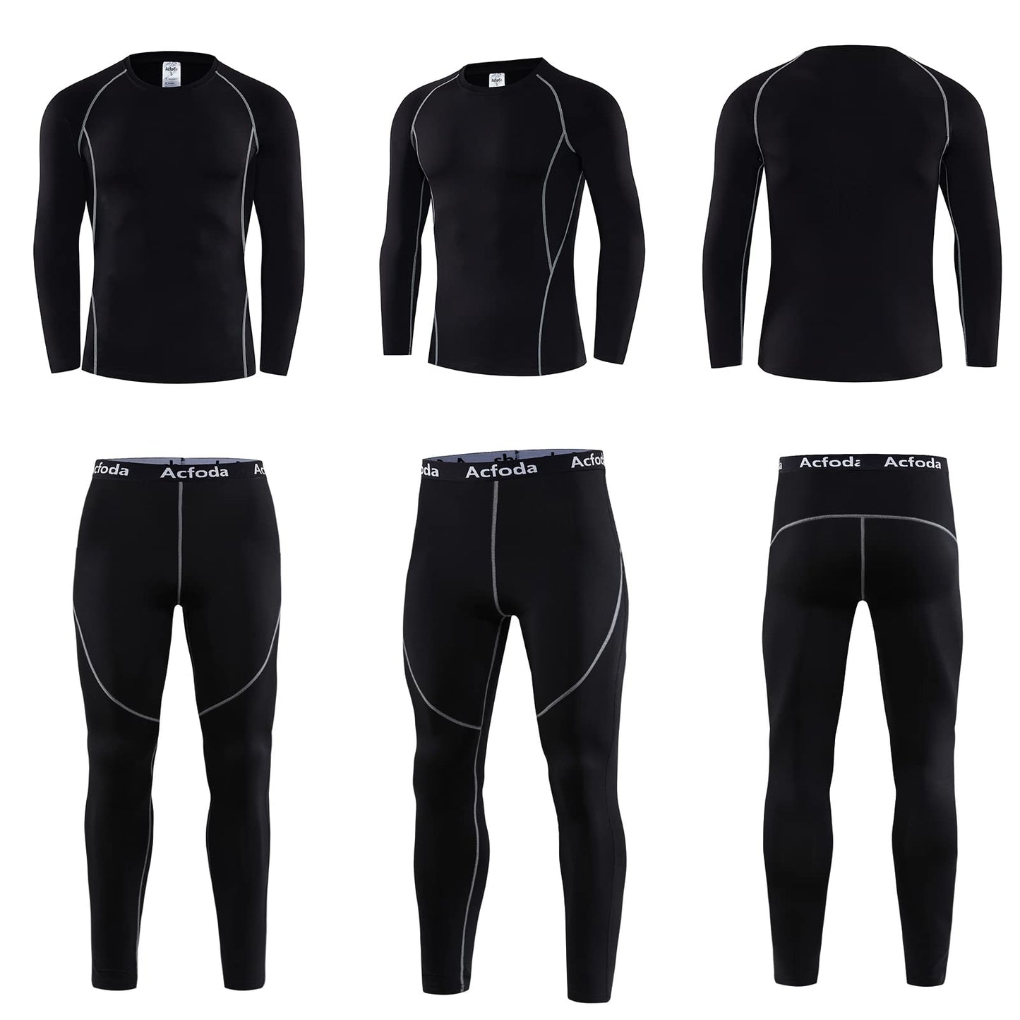 Homme Ensemble de sous Vetements Thermiques de Compression sous-Vêtement Thermique Léger et Chaud Respirants Fonctionnel Réchauffants Base Layer Long Underwear Set Noir L