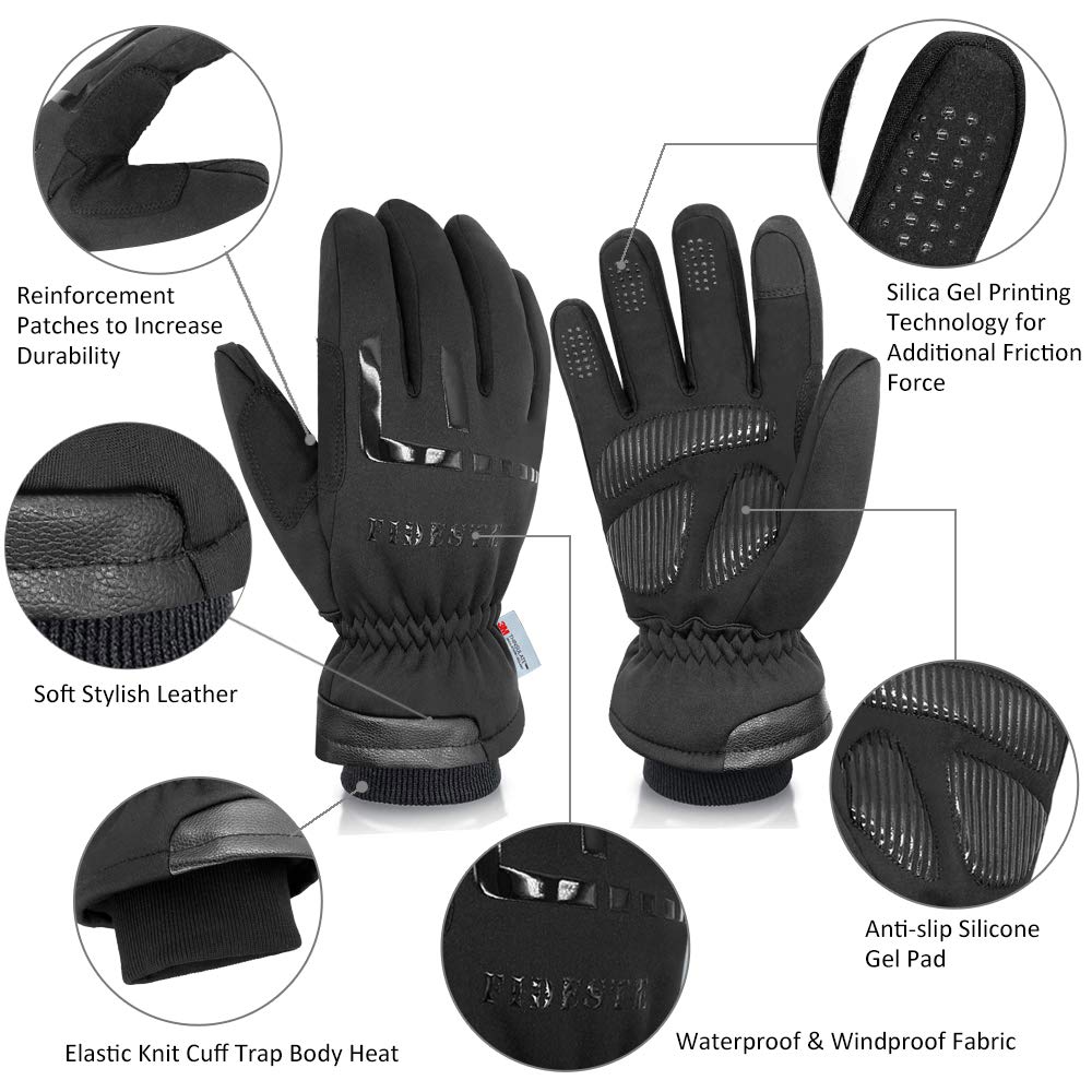 FIDESTE Gants Thermiques Imperméables et Coupe-Vent - Gants Chauds Tactile Thinsulate d'hiver 3M - pour Le Cyclisme, la Course à Pied et Les Sports en Plein Air - pour Femmes et Hommes