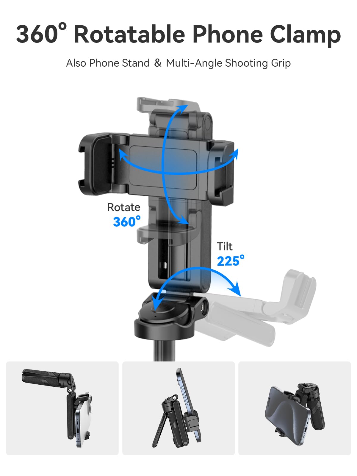 Ulanzi JJ02 Perche à Selfie Bluetooth, 3 en 1 Mini Trépied Extensible, Support pour Téléphone Portable, Smartphone Capgrip avec Télécommande, 2 Sabots Froids, pour Smartphone iPhone/Samsung/Android