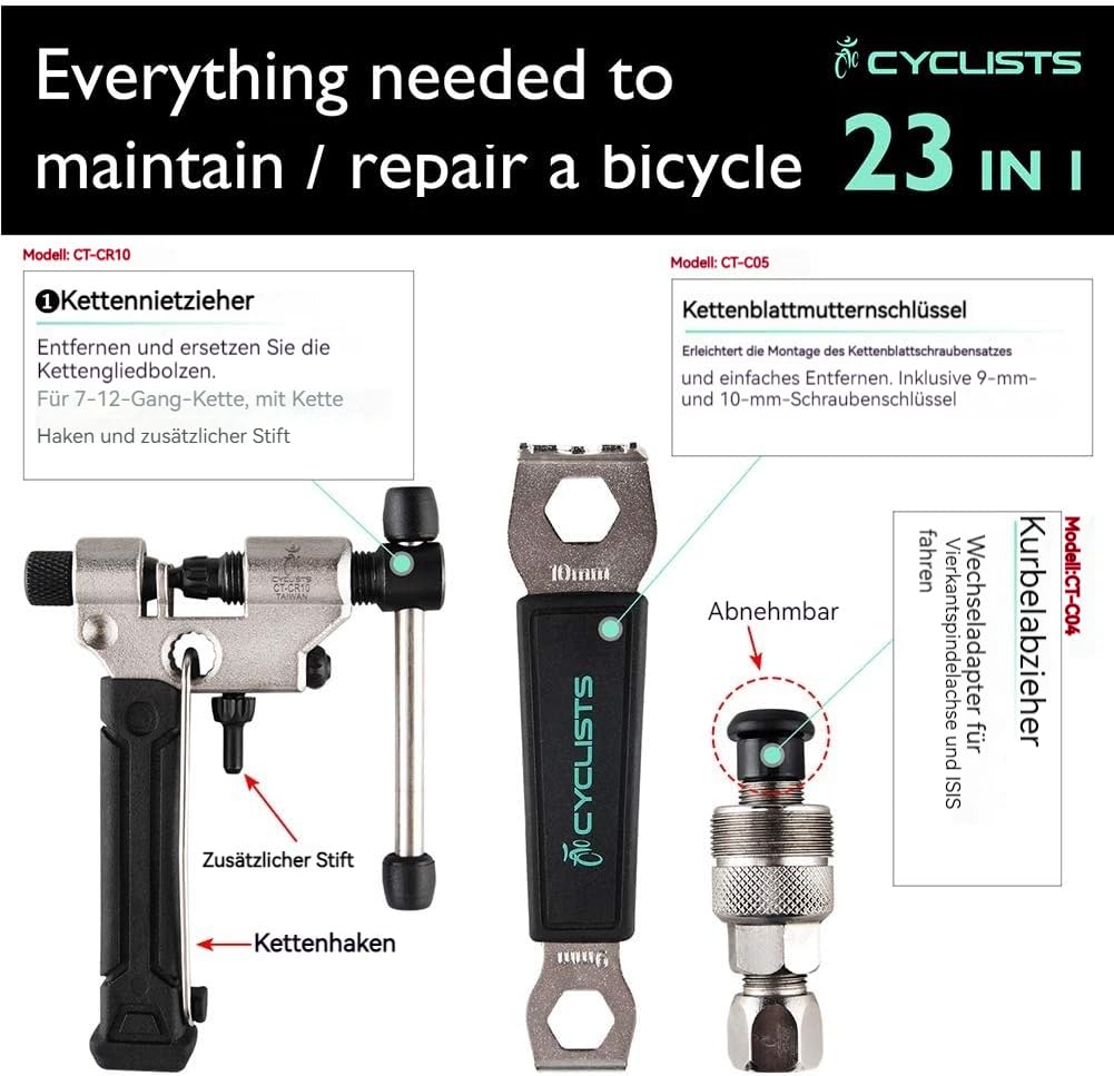 Cyclists Boîtes à outils de Réparation pour Vélo 23 pièces Kits de réparation pour Vélo pour VTT, vélo de ville, vélo de route