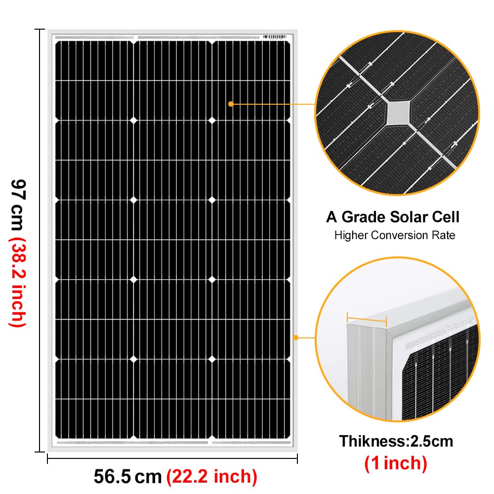 DOKIO Panneau Solaire 100W 18V Monocristallin Photovoltaïque pour charger la Batterie 12V