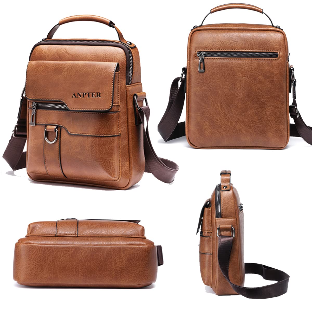 Sacoche Homme Sacs à Bandoulière Vintage Sacoche Bandoulière Cuir Petite Shoulder Bag Crossbody Business Cartable Besace Pochette Sacs à main pour sport voyages travail (Marron Sacs bandoulière)