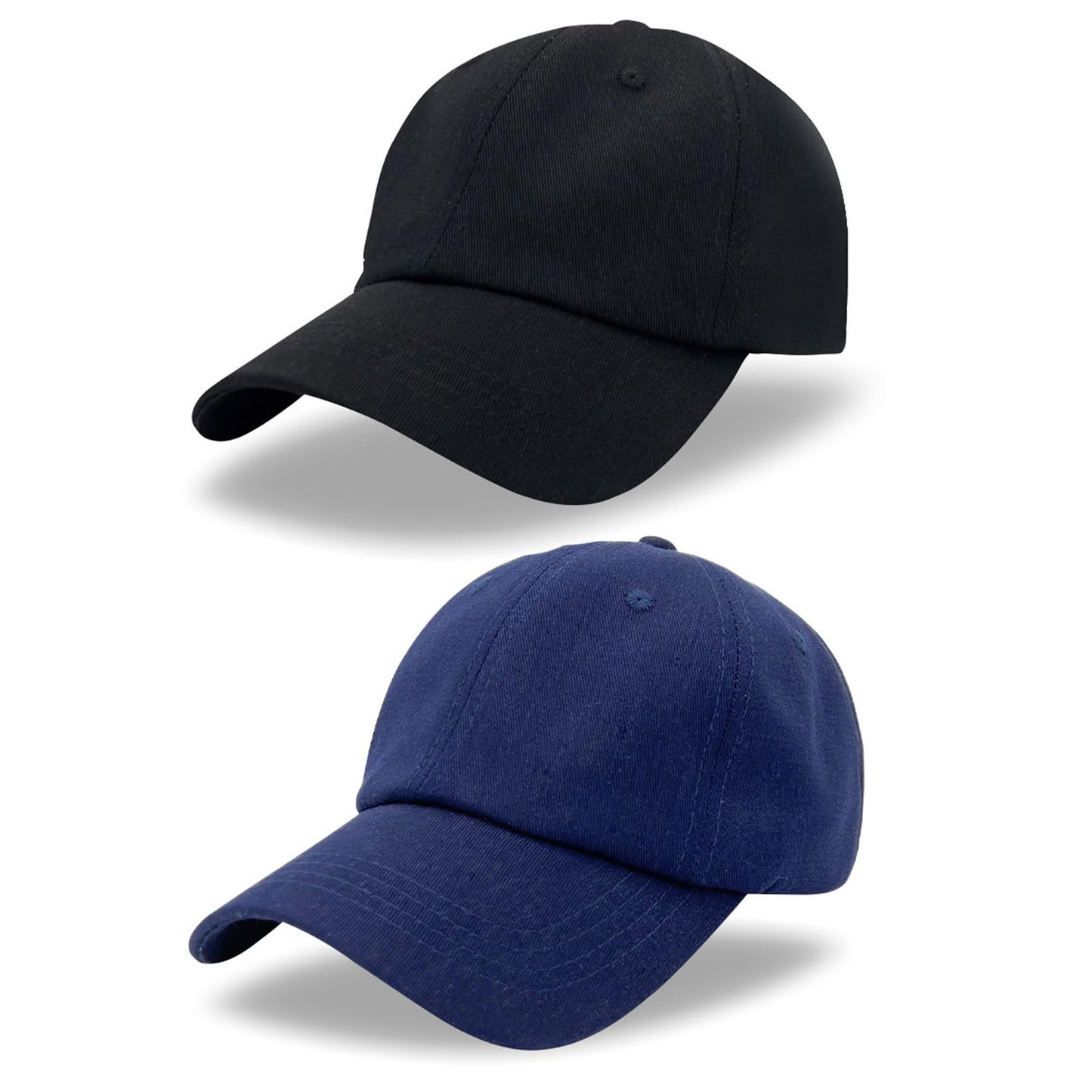 2 Pièces Casquette de Baseball en Cotton, Pliable Lavable Chapeau de Baseball, Casquette Homme Femme Réglable, Casquette de Baseball de Couleur Unie, pour Extérieur Sport (Noir, Bleu Marine)