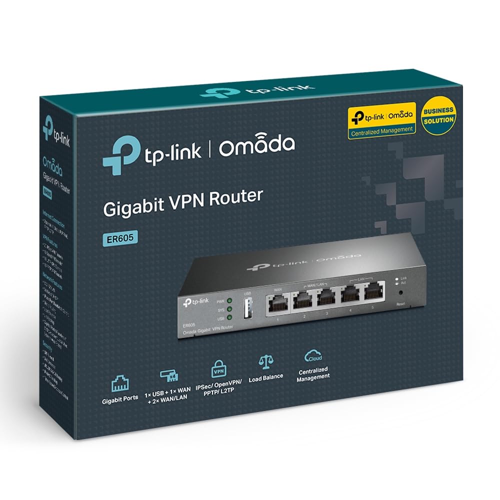 TP-Link ER605 Omada Routeur VPN Gigabit, 5 Ports Gigabit, Intégré au SDN Omada, Accès au Cloud, Application Omada, Port USB WAN Pour le Haut Débit Mobile, VPN Hautement Sécurisé, Pare-Feu, DoS