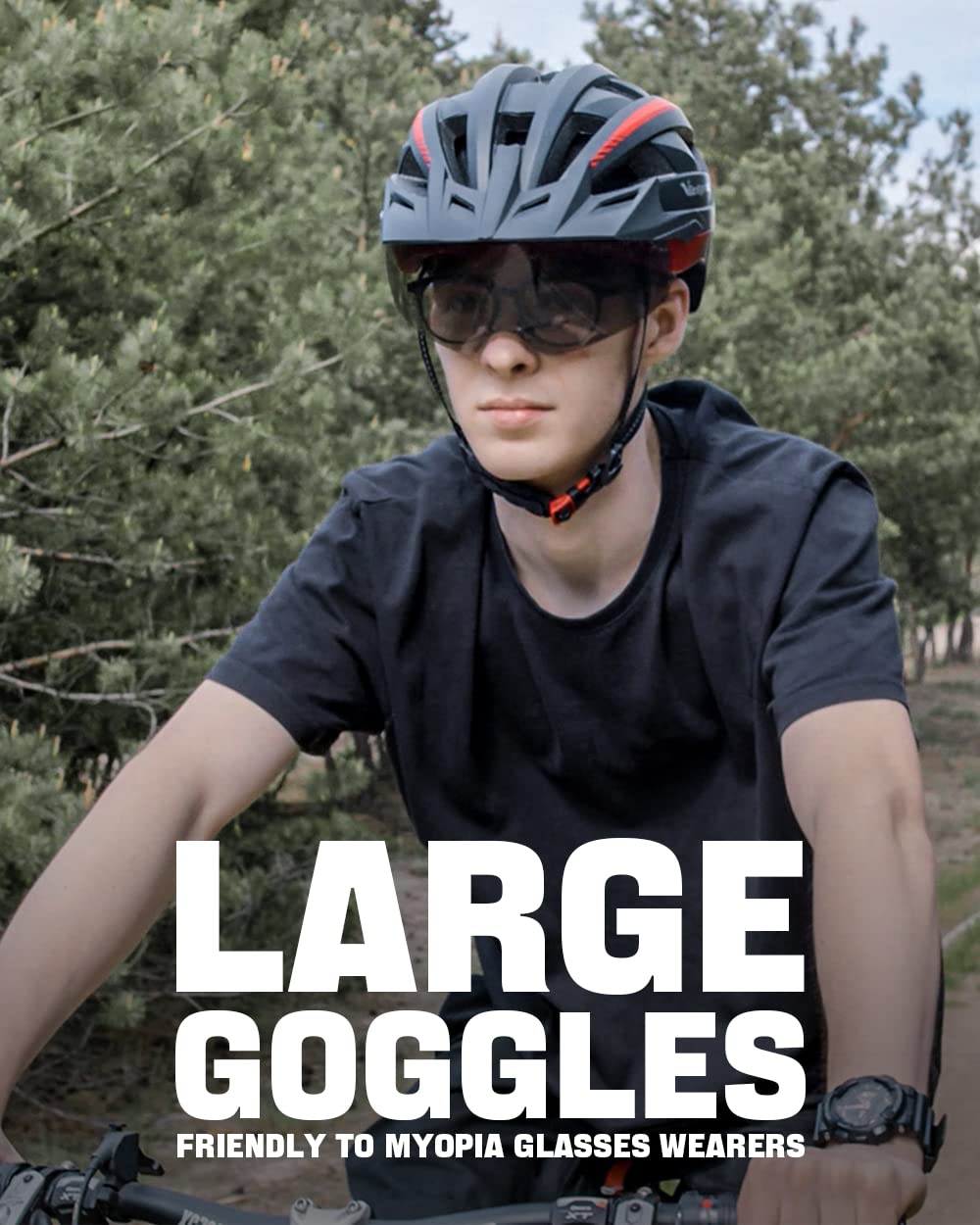 VICTGOAL Casque Velo Casque VTT avec Lunettes de Sécurité Magnétiques Amovibles Visière Détachable Casque Léger pour Adultes (L: 57-61cm, Marine)