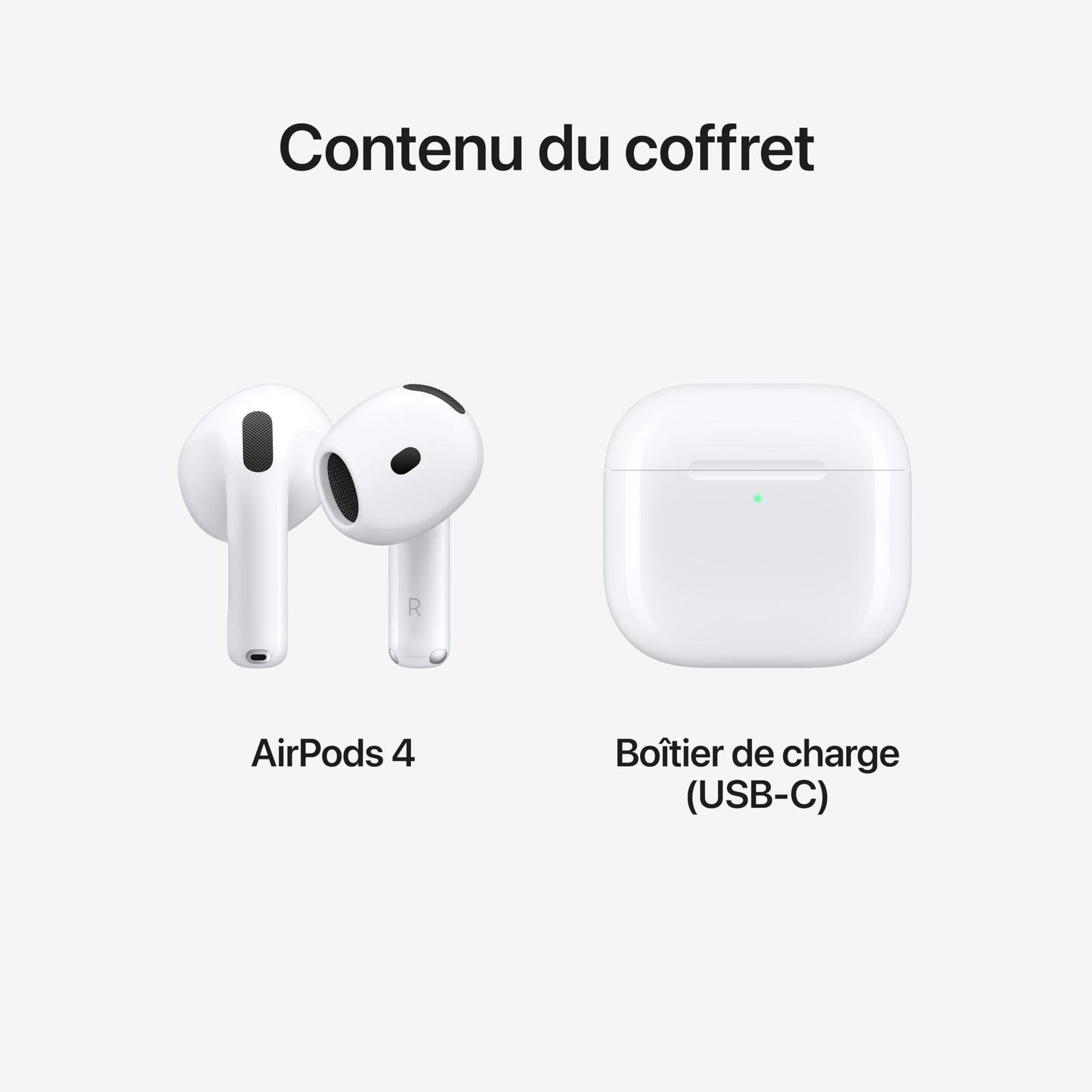 Apple AirPods 4 Écouteurs sans Fil, Casques et écouteurs Bluetooth, Audio Spatial personnalisé, résistance à la Transpiration et l’Eau, boîtier de Charge USB-C, Puce H2, Jusqu’à 24 Heures d’autonomie