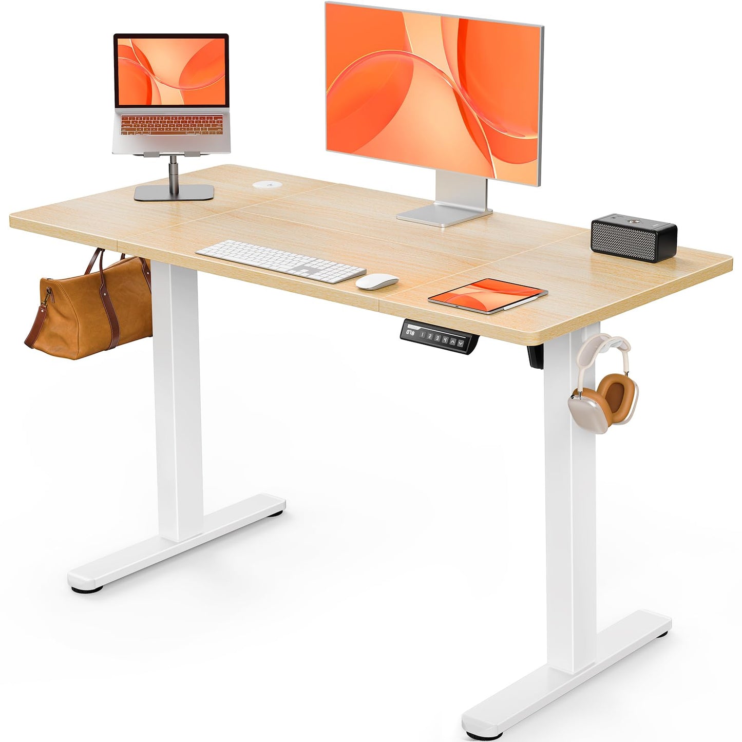 ErGear Bureau Assis Debout Electrique, Bureau Réglable en Hauteur Electrique 120 x 60 cm, Bureau Informatique avec Panneau Intelligent à 4 Mémoires, Bureau PC avec Plateau en Panneaux Assemblés