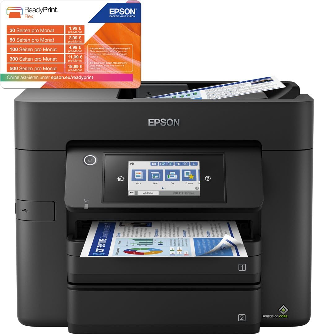 EPSON WorkForce Pro WF-4830 | Imprimante 4-en-1 - Impression recto-verso, Numérisation, Copie, Fax - WiFi Direct, Ethernet, 25ppm Noir/12ppm Couleur, PrecisionCore, ADF, Mobile, Compacte