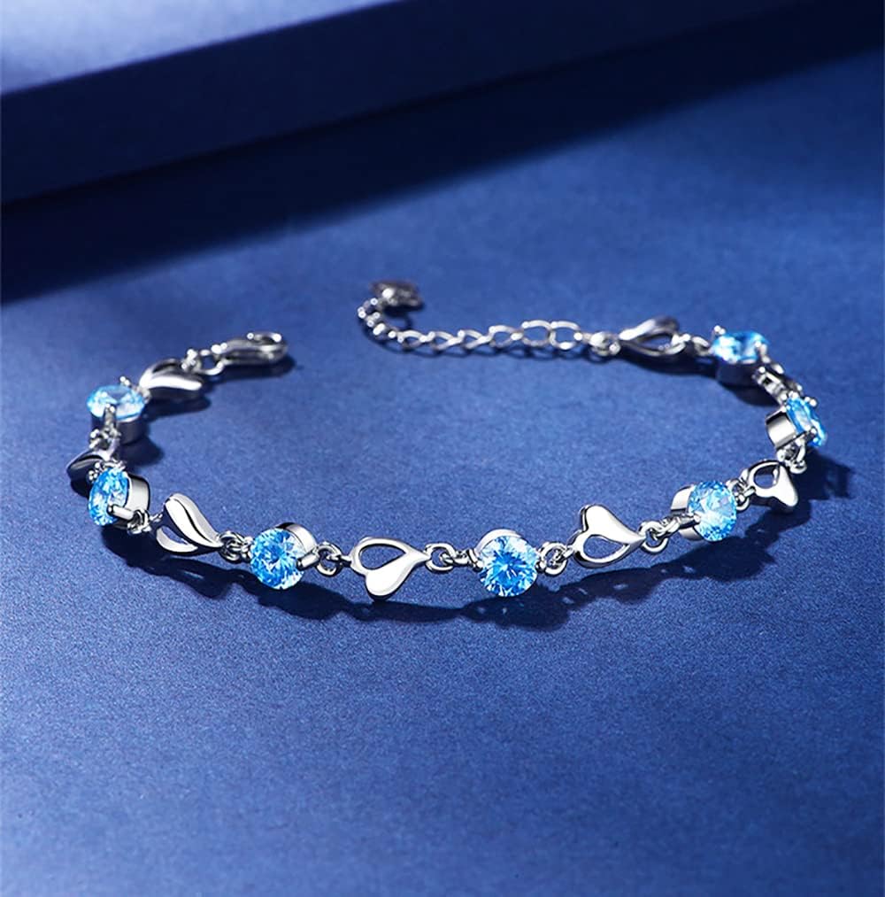 Kaguyo Bracelets en argent pour femmes - Bracelet en cristal ajustable en forme d'infini en argent 925, forme de cœur en zirconia bleu pour femmes et filles - Cadeau d'anniversaire d'amitié (bleu)