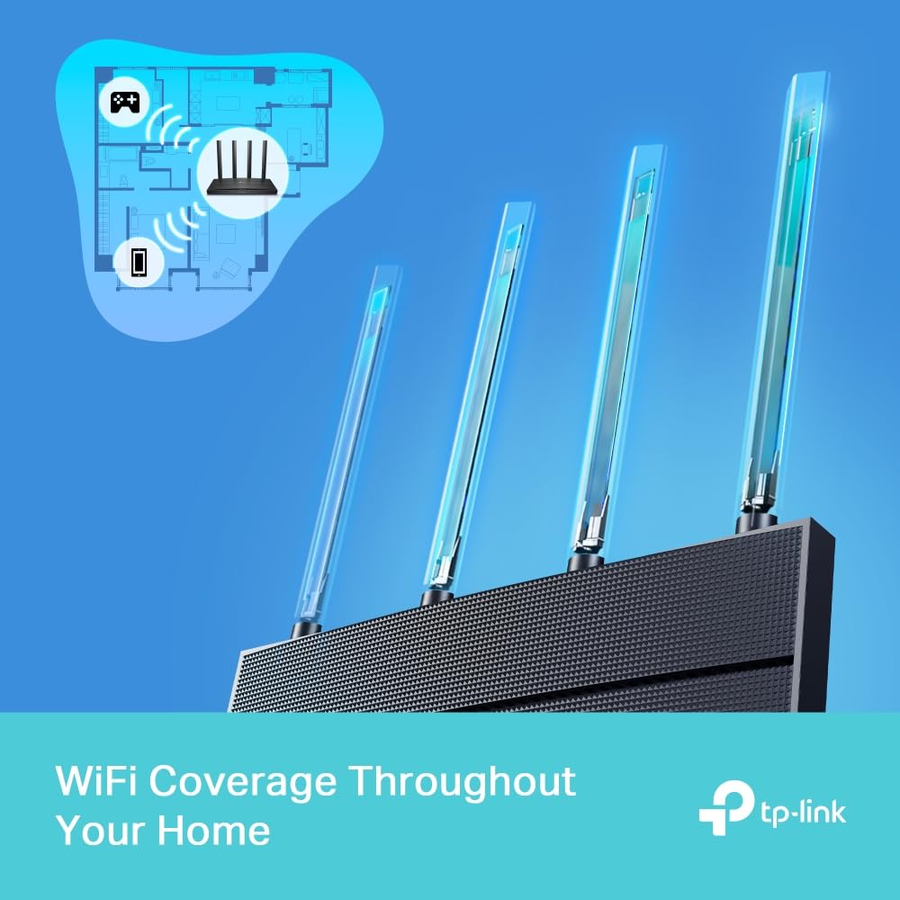 TP-Link Archer AX18 Routeur WiFi 6 , Routeur WiFi AX 1500 Mbps bi-bande, 4 ports Gigabit, 4 antennes à haute performance, WPA3, Contrôle parental, EasyMesh, Antivirus intégré