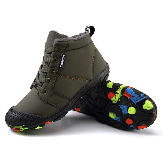 FLIOZY Botte de Neige Enfants Chaussure de Marche Garçon Doublure Chaude Antidérapantes Chaussures Randonnée Bottines Vert 39