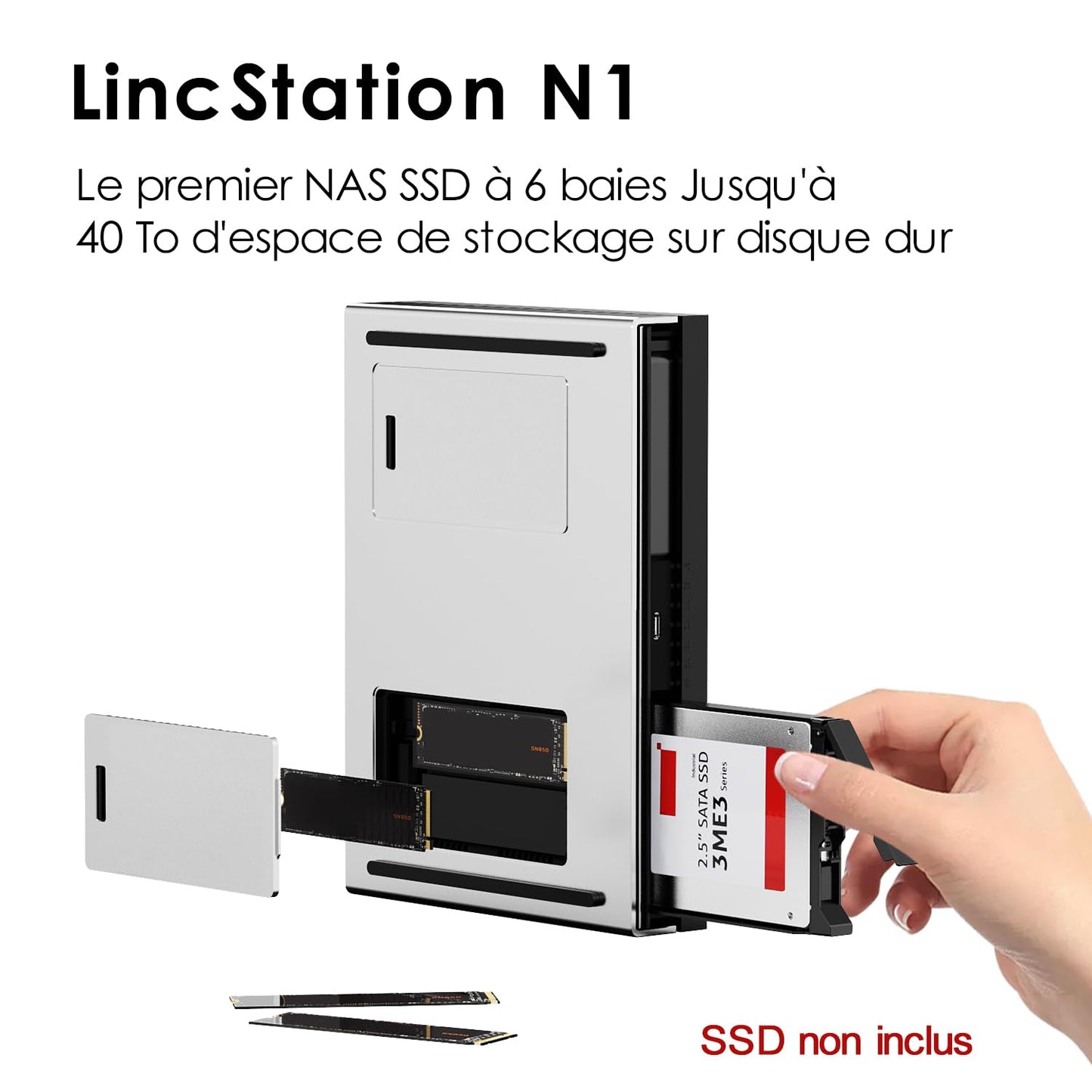 LincStation N1 6 Baies NAS Support 6x8TB SSD, Serveur de Stockage en Réseau avec Licence de Unraid, 16GB RAM, Quad-Core, Cloud Privé Personnel Maison Bureau, Portable/Silencieux(sans Disque)