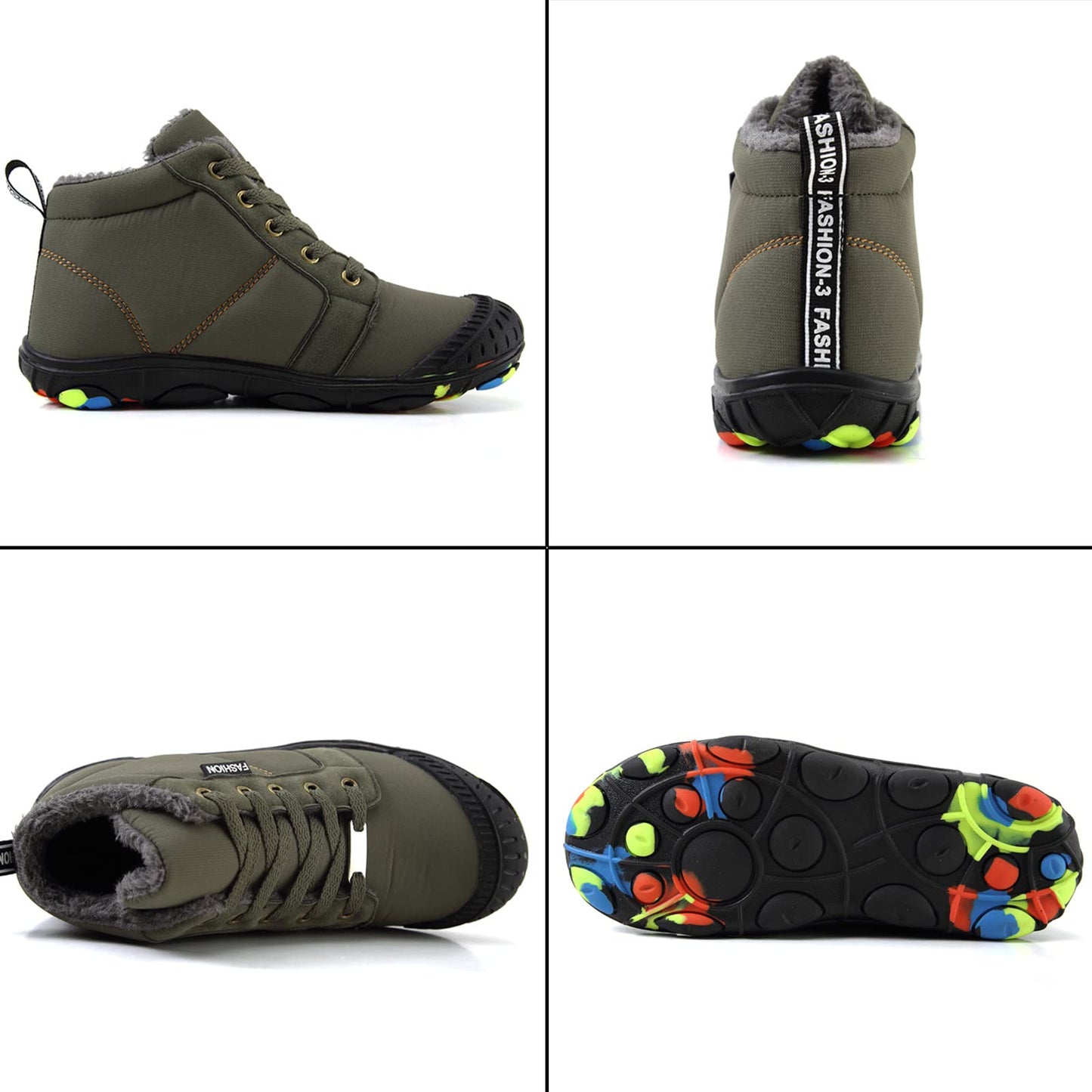 FLIOZY Botte de Neige Enfants Chaussure de Marche Garçon Doublure Chaude Antidérapantes Chaussures Randonnée Bottines Vert 39