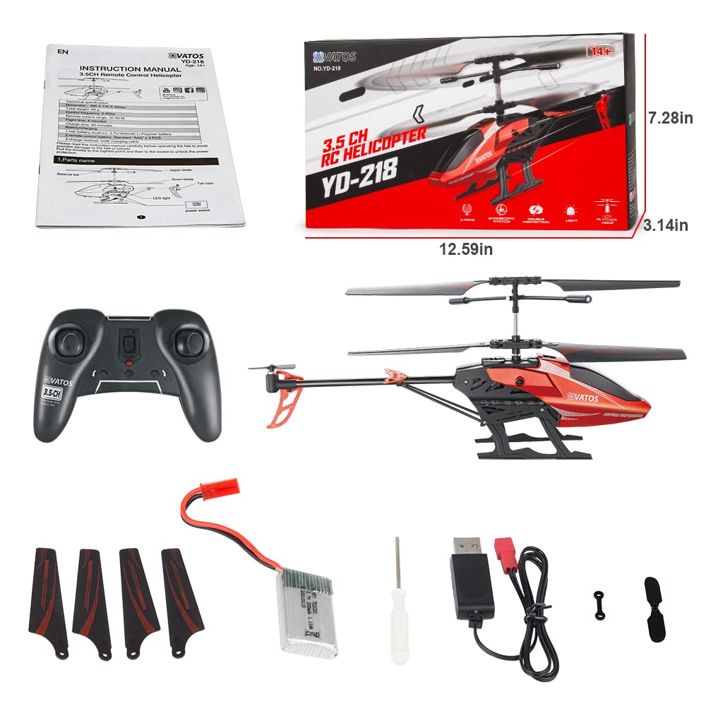 VATOS Hélicoptère télécommandé RC Enfants: Altitude Hold Hobby Avion Gyro & LED Light 3.5 Channel Micro Jouet d'intérieur pour Les garçons Adultes