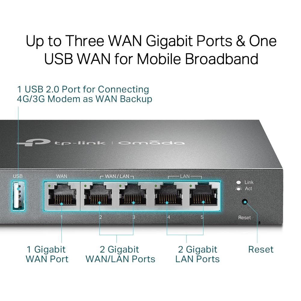 TP-Link ER605 Omada Routeur VPN Gigabit, 5 Ports Gigabit, Intégré au SDN Omada, Accès au Cloud, Application Omada, Port USB WAN Pour le Haut Débit Mobile, VPN Hautement Sécurisé, Pare-Feu, DoS