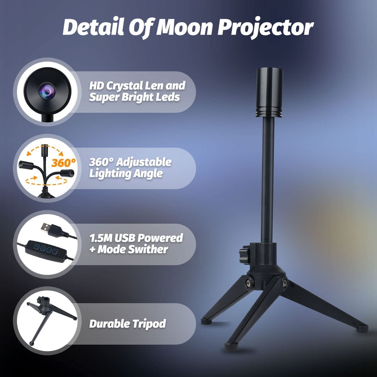 Veilleuse Bébé, Projecteur lune et terre, LED Portable 2 en 1 Earth Moon Projection Lampe Support Rotatif à 360 ° Veilleuse USB pour Projecteur De Décoration De Chambre et Anniversaire