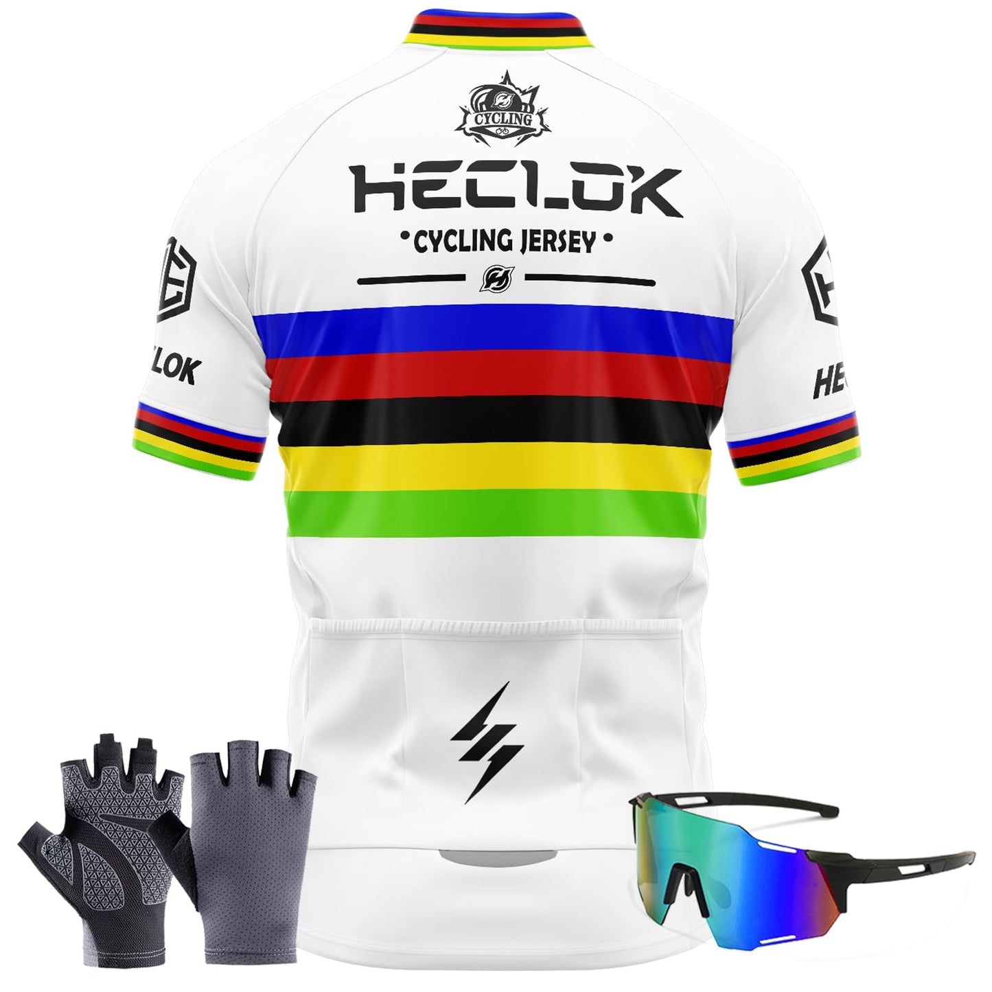 Maillot Cyclisme Kits Homme Vêtements,Cyclisme Tenue d'été,Cycliste Homme Manche Courte MTB Jersey，avec Cuissard à Bretelle 9D Gel Rembourré,Gants de Cyclisme Les Lunettes (TYP-1,M)