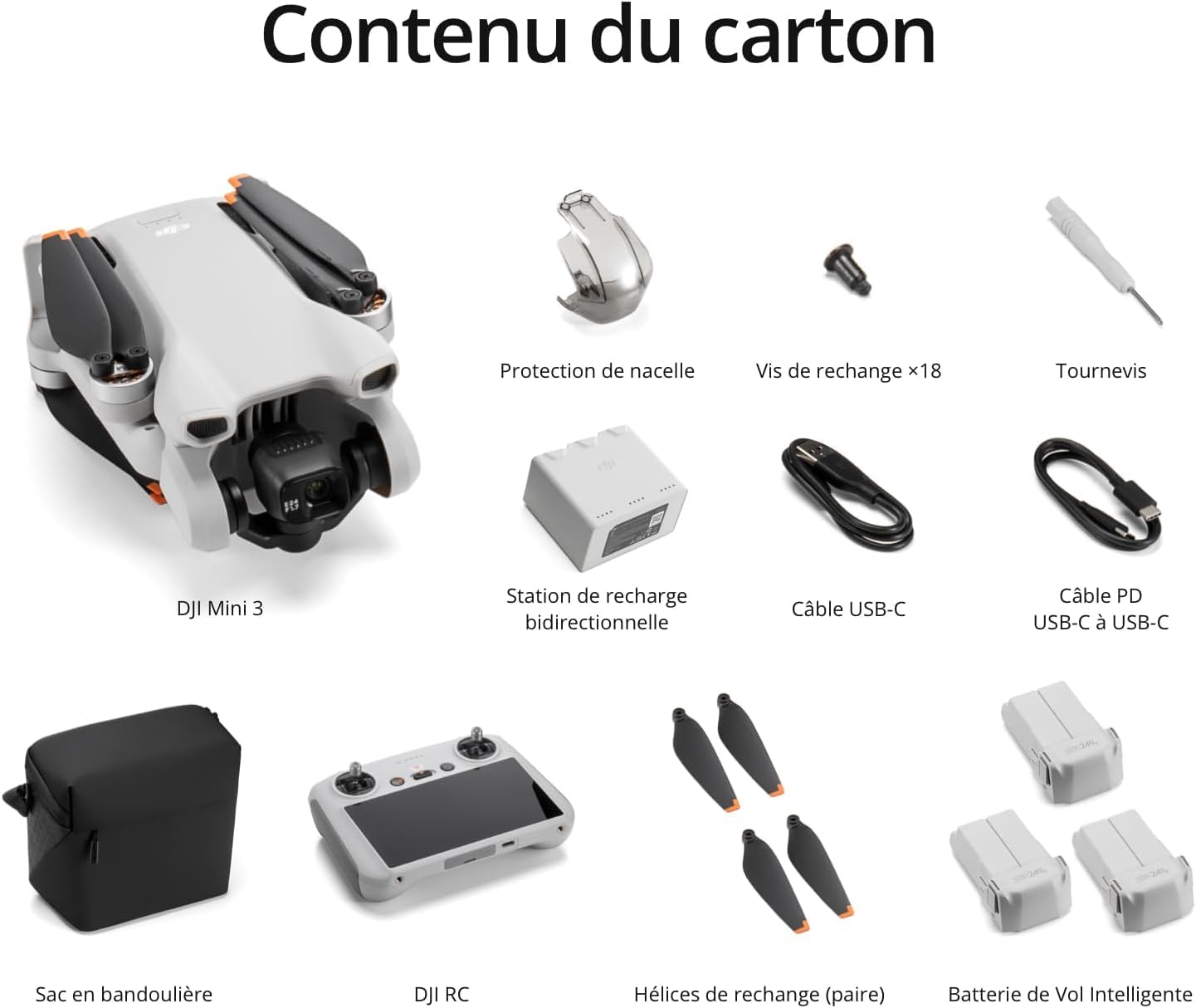 DJI Bundle Fly More Mini 3 (DJI RC) – Mini Drone Caméra Léger avec Nacelle à 3 Axes et Vidéo 4K HDR, Trois Batteries pour un Vol de 114 Min, Prise de Vue Verticale, Transmission Vidéo jusqu’à 10 km