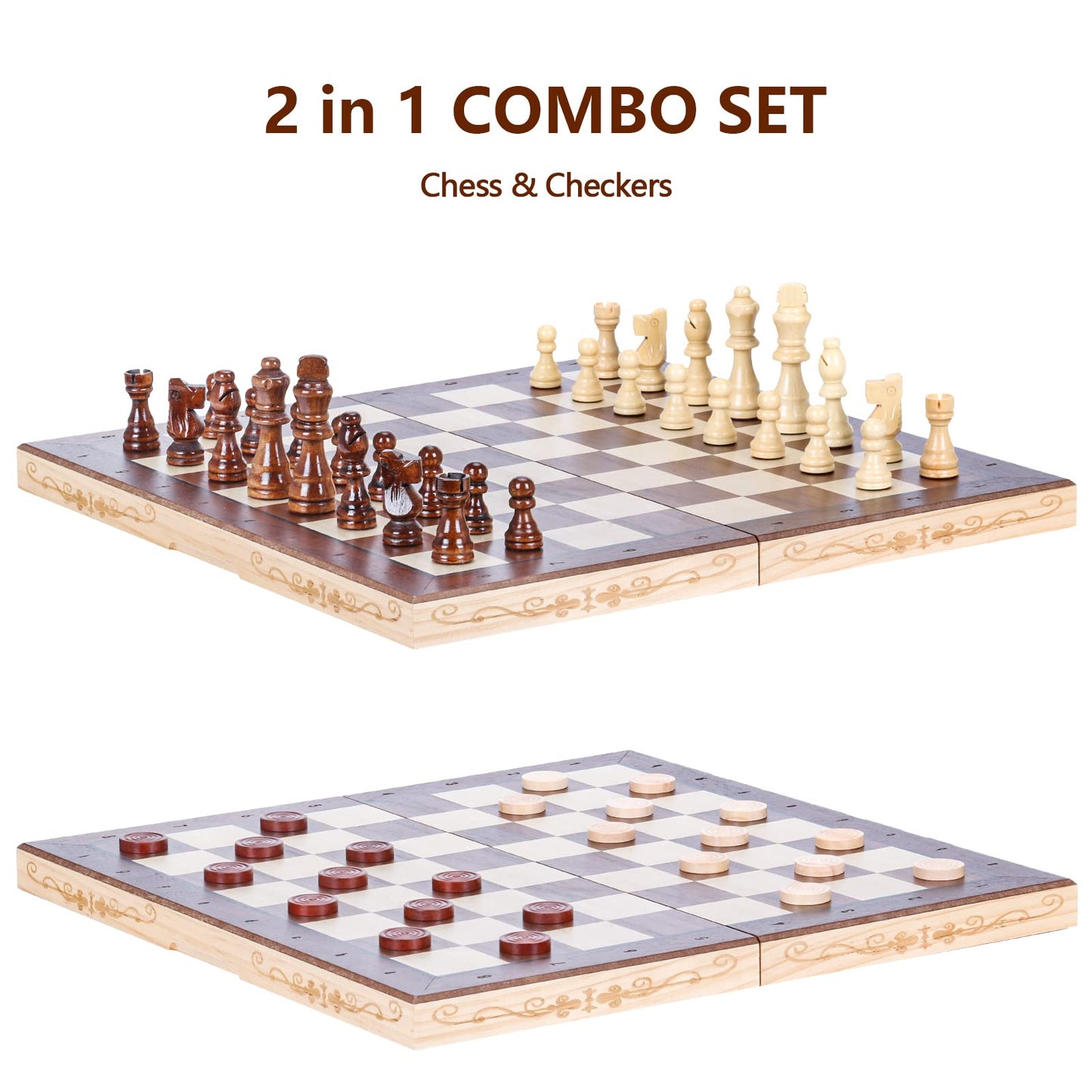 Syrace Magnétique Echiquier en Bois, Jeu d'échecs de Voyage Pliables, Échecs et Dames 2 en 1 avec Emplacements De pour Rangement, 40CM X 40CM…