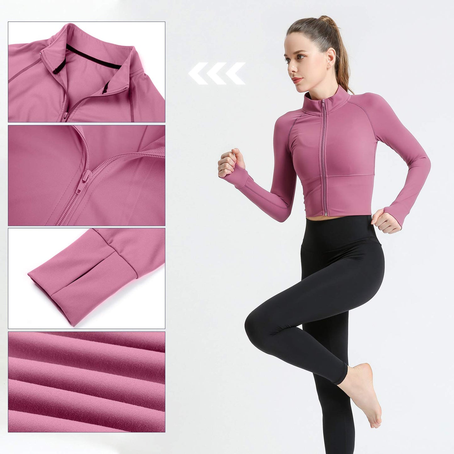 Femme Veste de Sport Manche Longue Veste de Course Pour Femme Veste Running Femme Séchage Rapide Pour Yoga Fitness Jogging Rose M